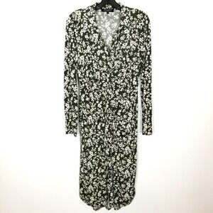Ilse Jacobsen Women Floral Button Up Midi Dress Sz S Black Long Sleeve Jersey